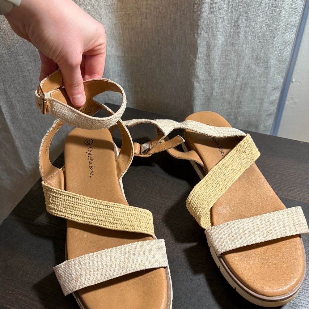 Ophelia Roe Union sandals in tan with linen/cork